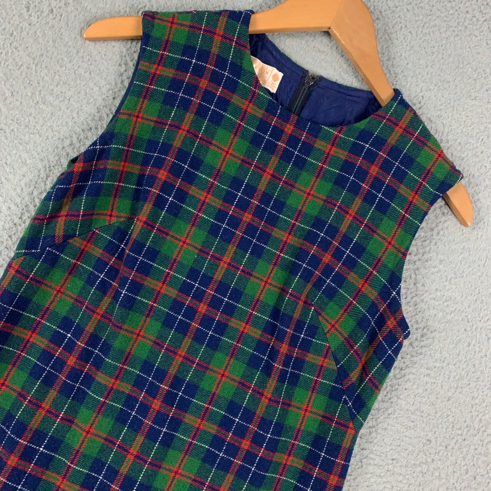 Vintage Pendleton Plaid Shift Dress Womens 10 Green Tartan Pure Virgin Wool Mod